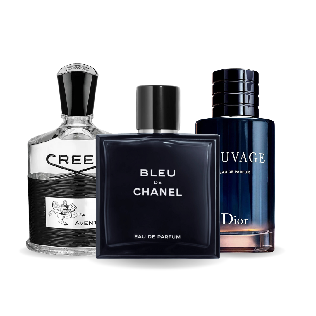Kit 3 Perfumes - Creed AVENTUS, BLEU DE CHANEL e Dior SAUVAGE 100ml.