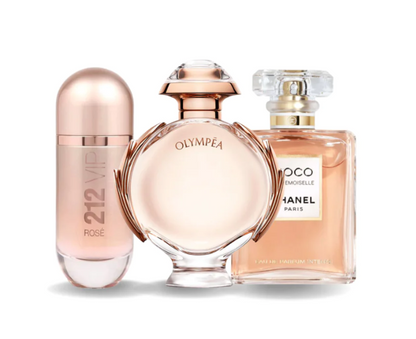 Kit 3 Perfumes -212 VIP ROSÉ, OLYMPÉA e COCO MADEMOISELLE