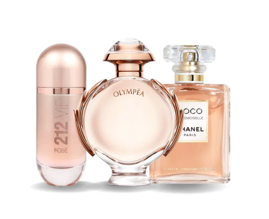 Kit 3 Perfumes -212 VIP ROSÉ, OLYMPÉA e COCO MADEMOISELLE