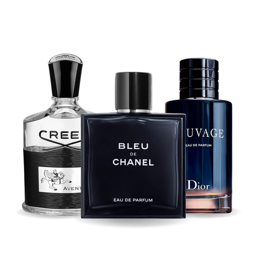 Kit 3 Perfumes - Creed AVENTUS, BLEU DE CHANEL e Dior SAUVAGE 100ml.