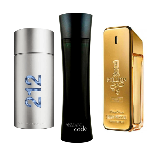 Kit 3 Perfumes - 212 Men NYC, Paco Rabanne One Million, Armani Code Homme 100ml