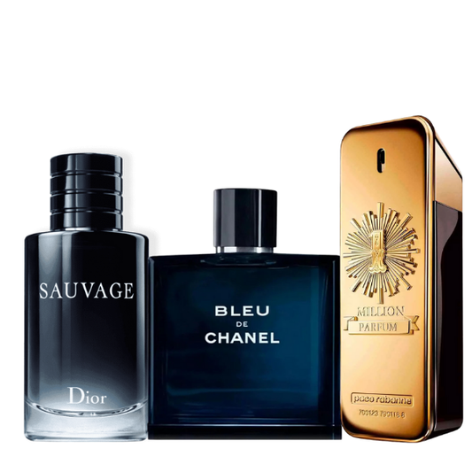 Kit 3 Perfumes - Sauvage, Bleu de Chanel, 1 Million 100ml