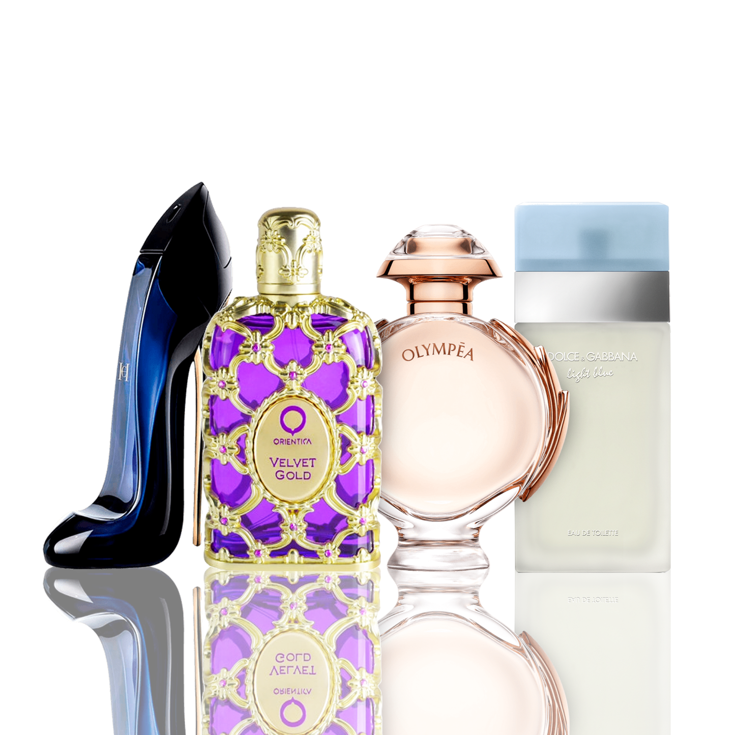 Kit 4 Perfumes - Light Blue + Orientica Velvet Gold + Good Girl + Olympea 100ML Light Blue 100ML